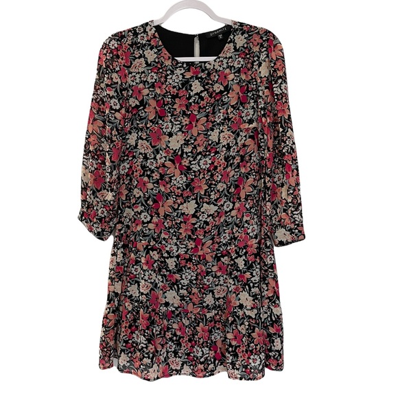 Dynamite, Women Long Sleeve Mini Flowy Dress, Belted, XS, Floral, fitted waist - Picture 5 of 14